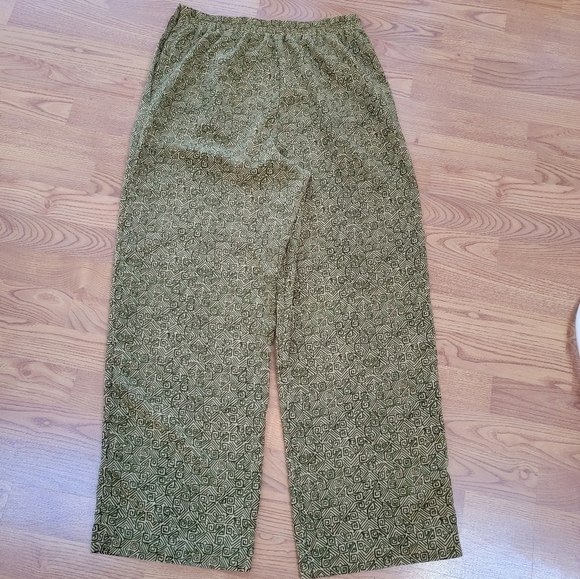GREEN/GOLD GeoPrint Front Pleat/Back Elastic Pants w/side Button Closure Size 14 - Picture 8 of 10